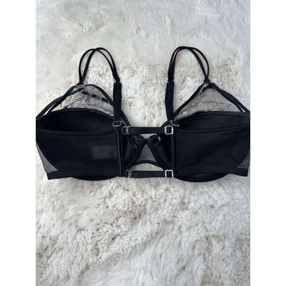 Honey Birdette STELLA🖤 Black Silver Floral 3 Piece Set 34DDD, S, S Thong - Picture 5 of 11